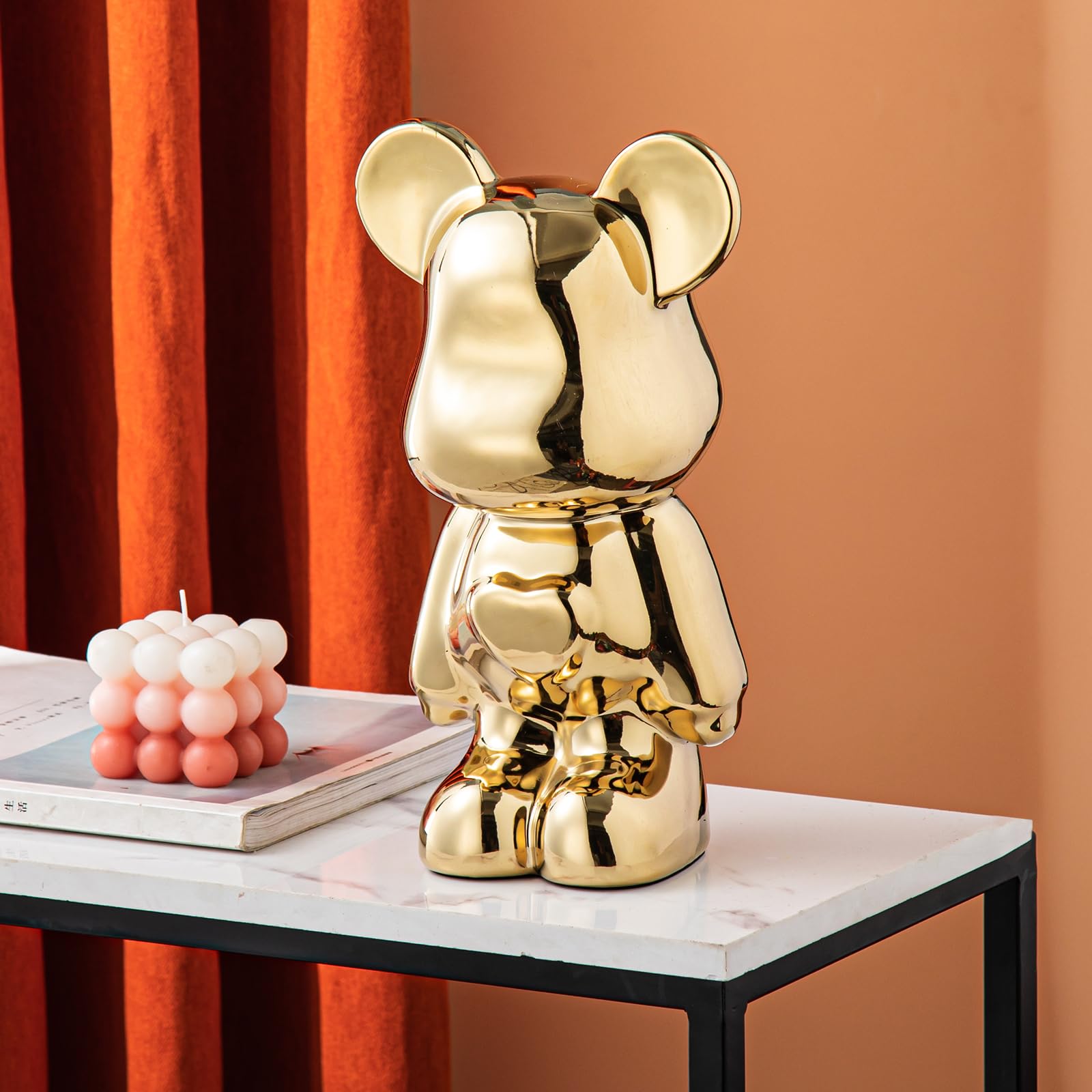 Yundu Ceramic Piggy Bank for Kids and Adults - Coin Bank for Girls and Boys - Gold Love Bear Decoration - Modern Décor, Hypebeast Room Décor - Gifts