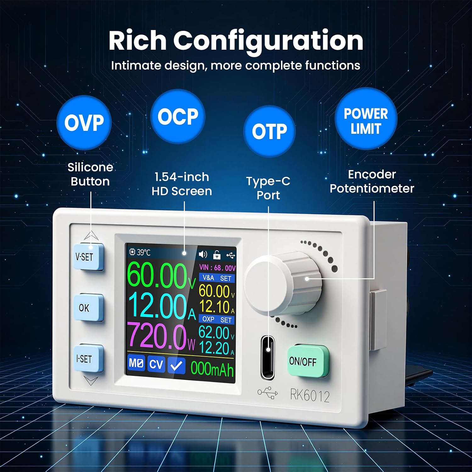 Power Supply Tester 720W DC Electronic Load 60V 12A Adjustable CNC RK6012