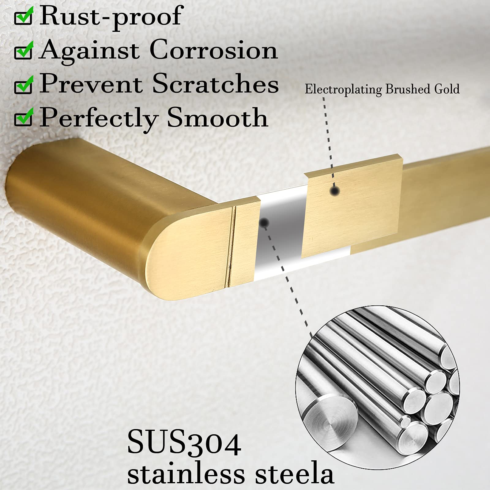 Toallero dorado cepillado de 12 pulgadas, accesorios de baño, toallero para baño, cocina, acero inoxidable SUS 304, estilo contemporáneo montado en la pared 96026-2-12BG. 3