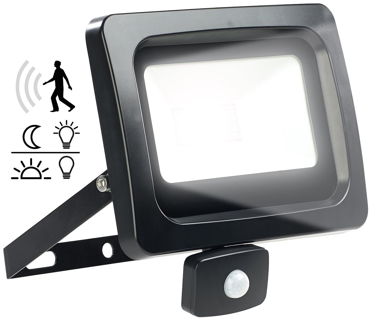 Luminea LED-Strahler Sensor: Mini-LED-Fluter, PIR-Sensor, 50 Watt, 4.000 lm, tageslichtweiß, IP44 (Flutlicht Bewegungsmelder, Fluter mit Bewegungsmelder außen, Garten)