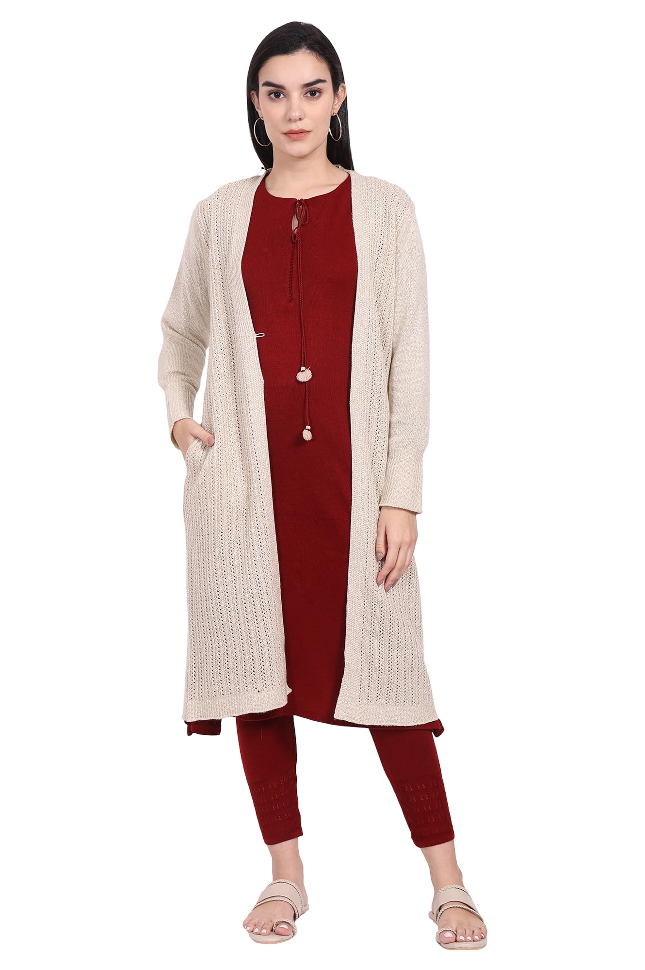 Women's Textured Tasseled Straight Acrylic Sweater (A40104)-image-15