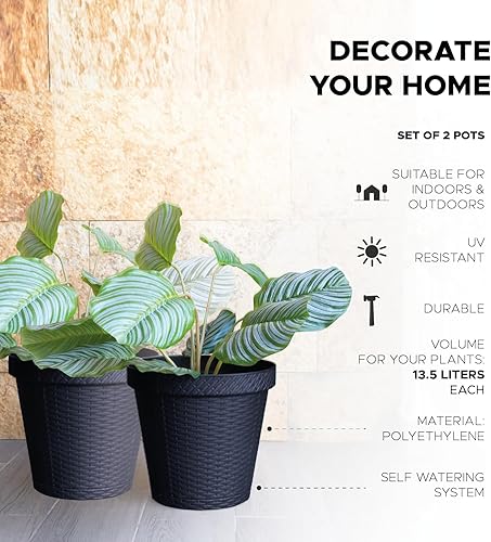 Miniatura 3 de Elly Décor Juego de 2 platos redondos de 12 pulgadas para macetas de riego automático, macetas con acabado similar a ratán, 12 x 12 pulgadas, color