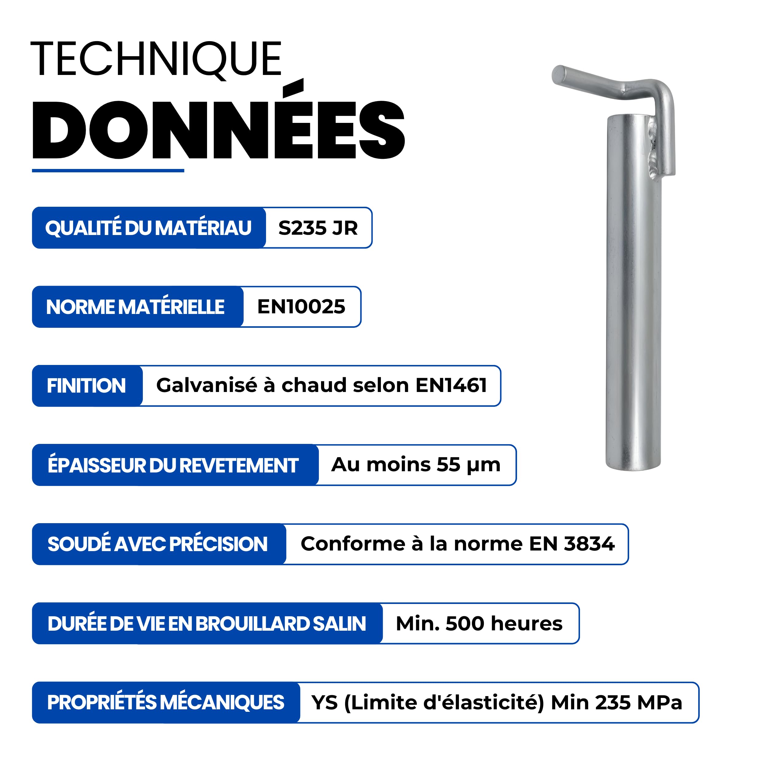 GeZu Impex Ancrage en tube d'acier pour échafaudage Galvanisé à chaud 1000 mm système support construction fixation