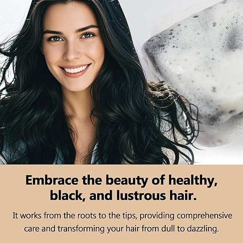 Miniatura 5 de 2 piezas de jabón negro sin brasas a base de hierbas para reversa gris, aceite de ricino Fo Ti para oscurecer y engrosar, barra de champú para