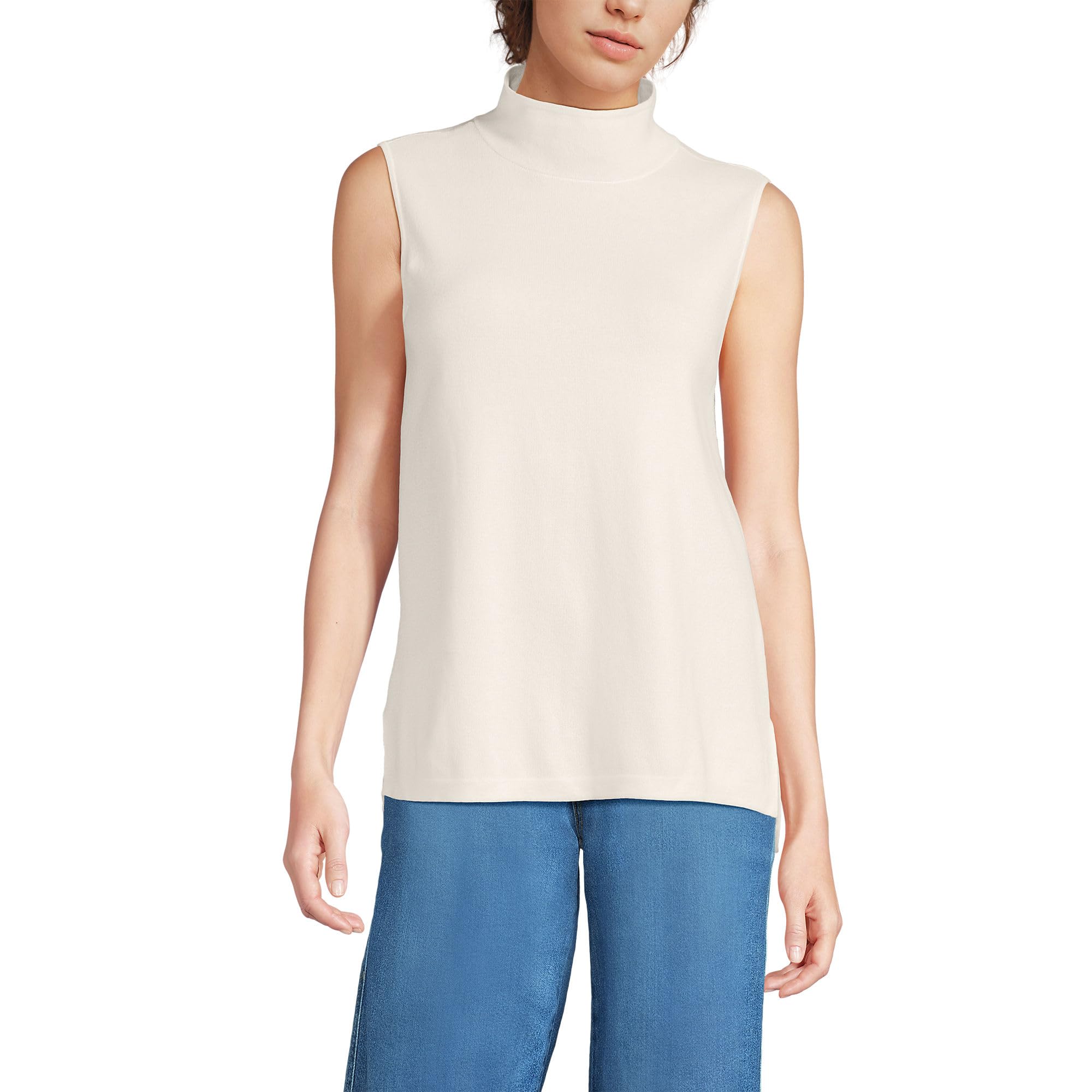 Lands End Womens Fine Gauge Sleeveless Mock Sweater