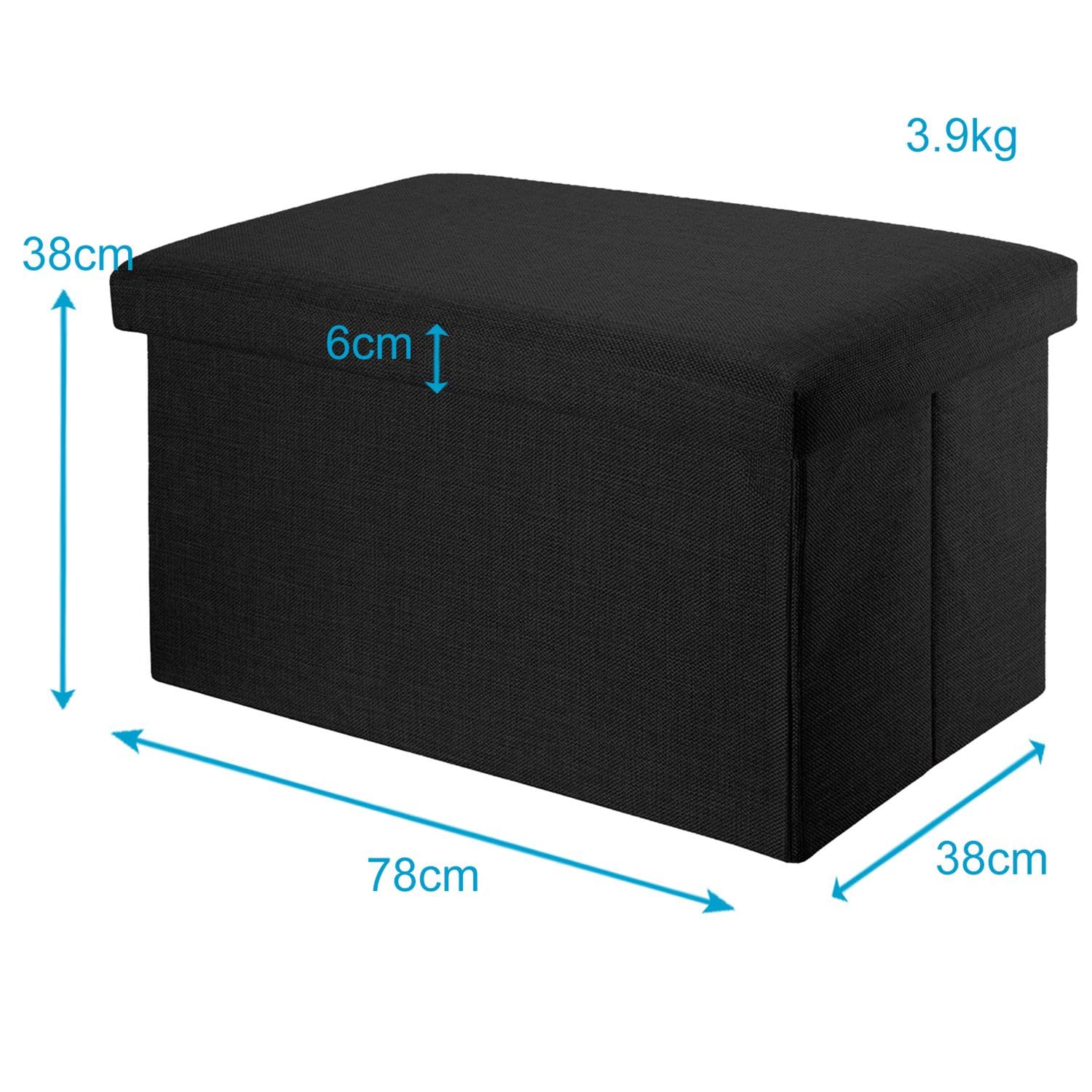 INTIRILIFE Puff Baúl Plegable 78x38x38 cm in Negro Diamante - Taburete Almacenaje Tapizado de Textil Tela Óptica Lino per Almacenamiento y Reposapiés - Asiento Silla Tejido Banqueto