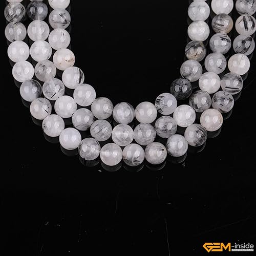 Miniatura 126 de GEM-Inside - Cuentas sueltas de piedra de lava negra natural de 0.315 in para hacer joyas, 15 pulgadas Cordierita de grado A