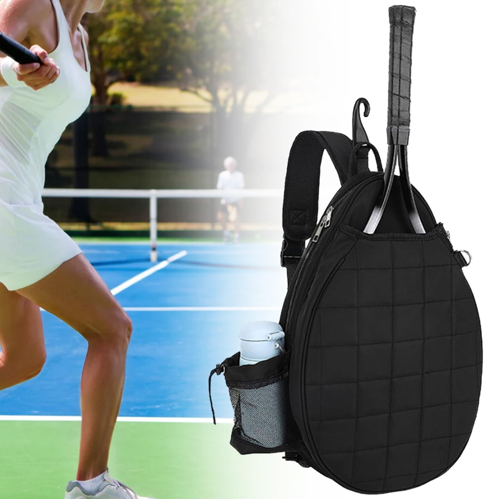 Tennistaschen für Frauen – Tennis-Tragetasche mit Tragegriff oben mit Wasserflaschenhalter und Haken – Brustgitter bedruckte Tragetasche, wasserabweisender Rucksack für Schläger