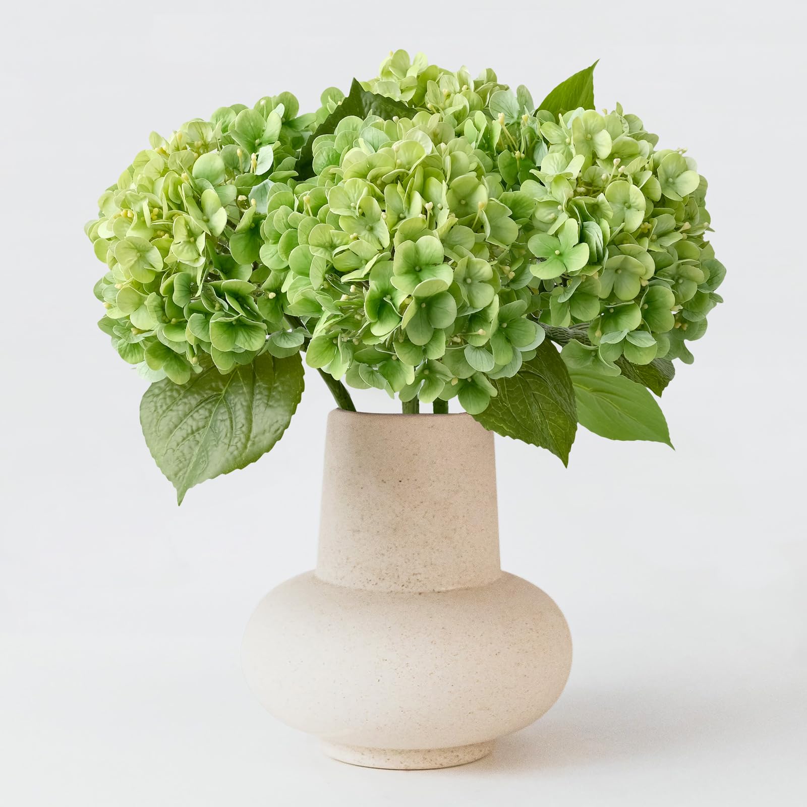 ZYTUYO 4PCS Green Fake Hydrangea Flowers 20 inch Lifelike Artificial Hydrangeas Latex Faux Floral for Home Bedroom Living Room DIY Silk Bouquet Garden Decoration