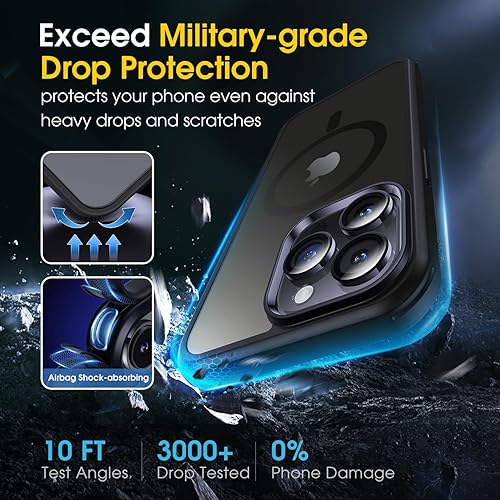 Miniatura 5 de Matekxy MagSafe - Funda para iPhone 15 Pro Max, protección de grado militar, protector de pantalla de vidrio templado integrado con protector de