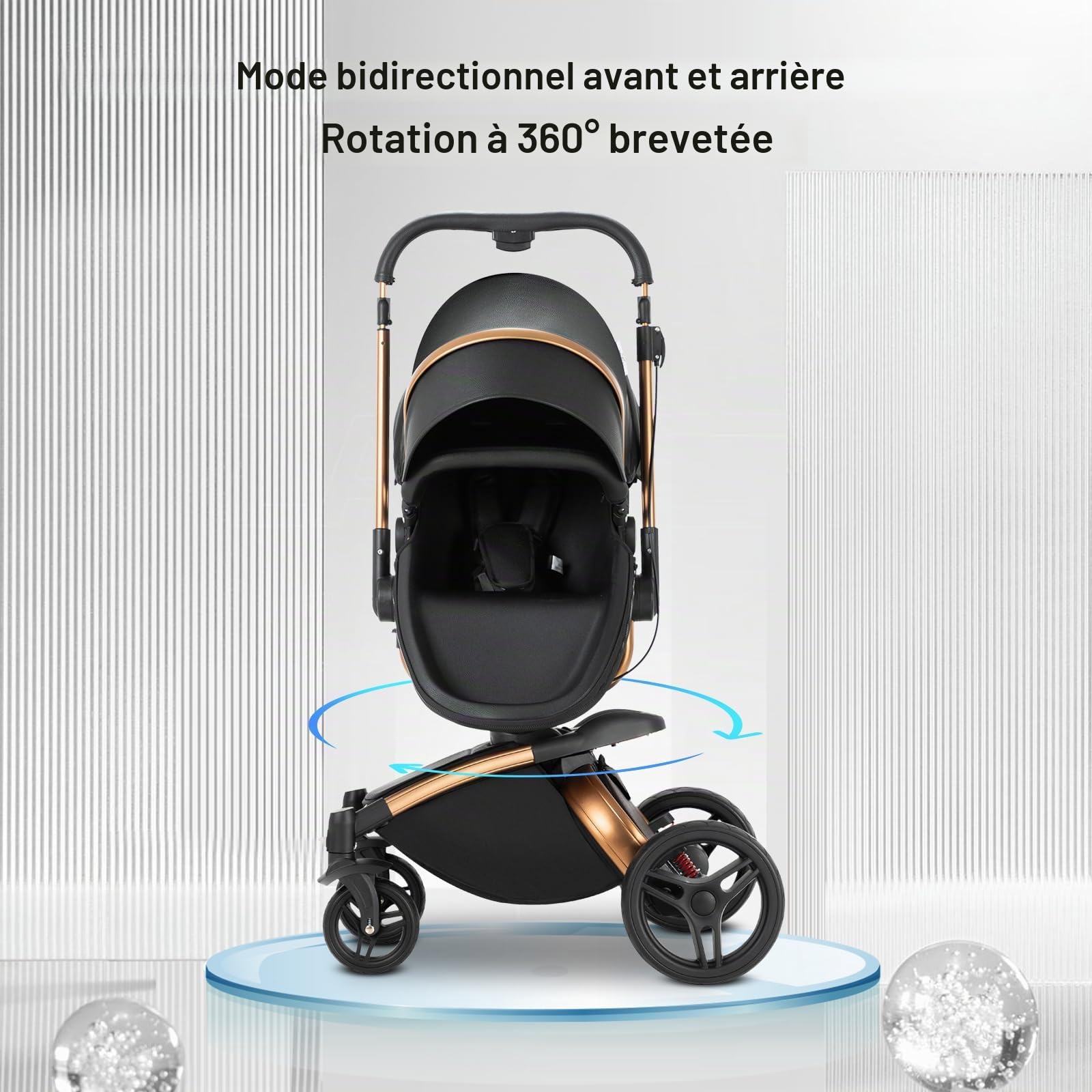 3 en 1 Poussette Combinée Canne Citadine Système de Voyage pour Bébé Landau Paysage Haute Inclinable Pliable Standard (906 Black)
