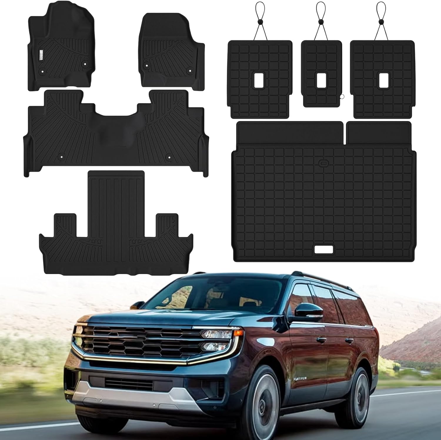 Floor Mats & Trunk Mat Fit for 2025 Ford Expedition Max 7 Seats,All Weather Protection TPE, Anti-Slip Floor Mats & Cargo Liner for 2025 Ford Expedition Max 7 Seats Accessories For Ford Expedition Max 7 Seats 2025