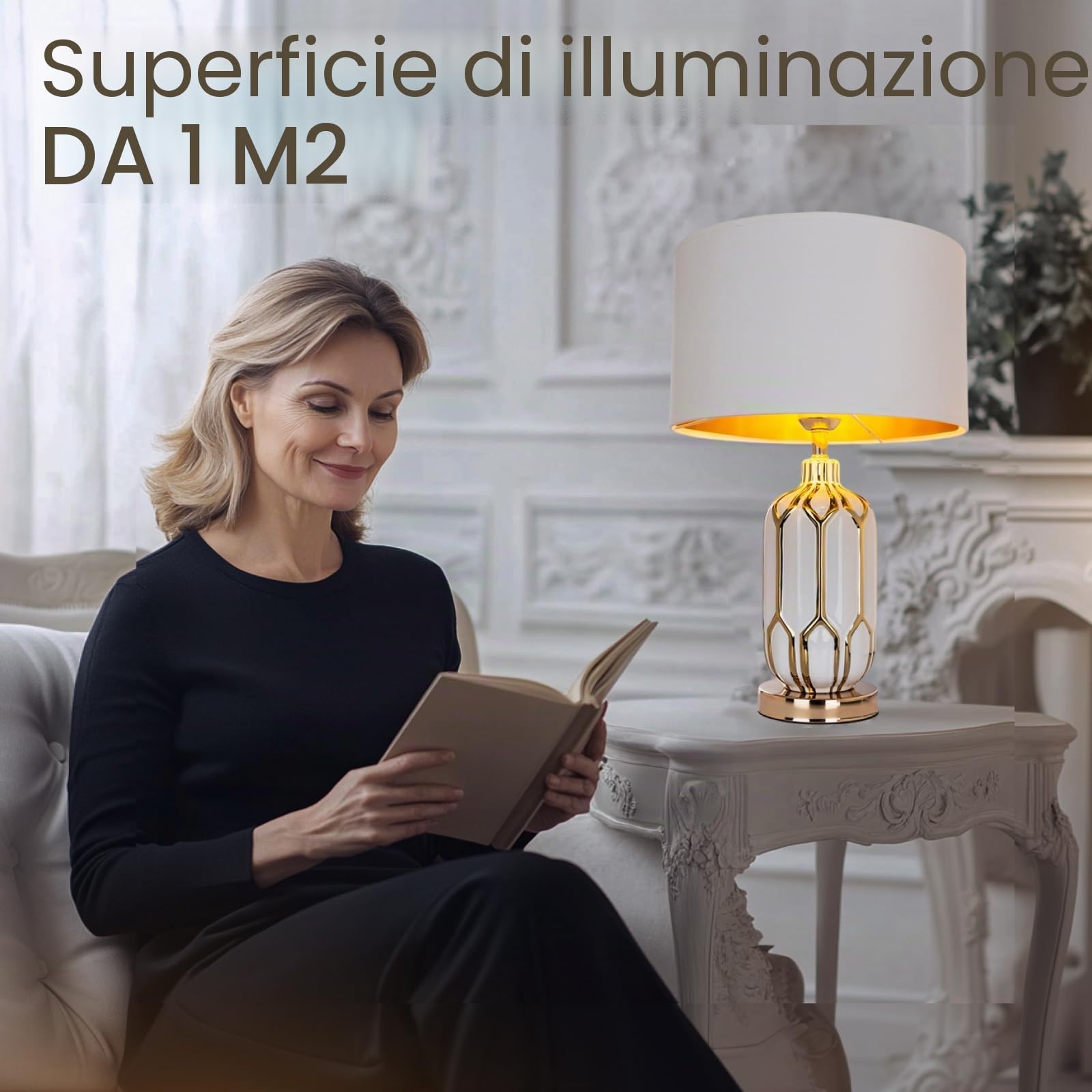 Lampada da comodino - Lampada da scrivania con cavo - Lampada touch LED con paralume in tessuto nero per soggiorno e camera da letto