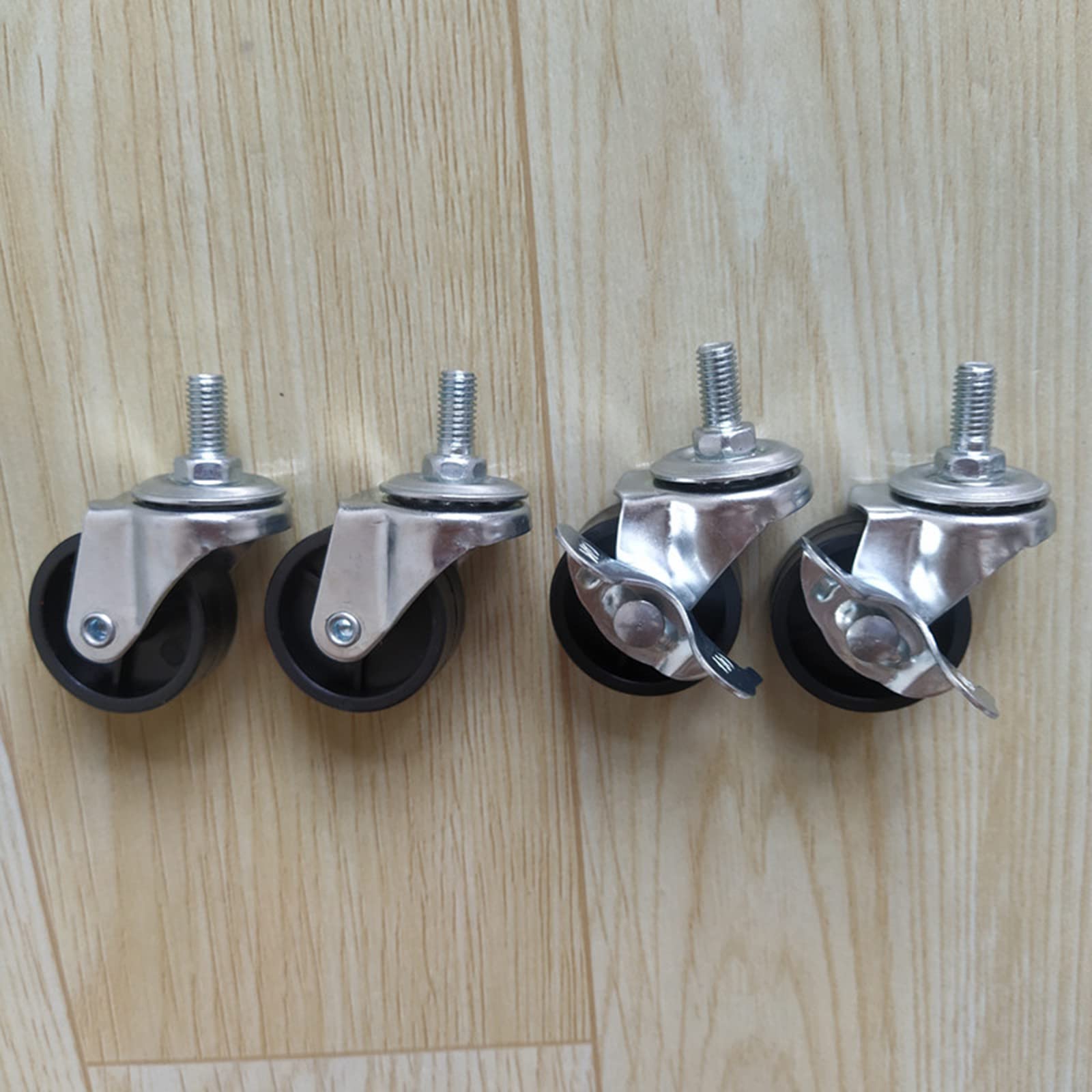 Lenkrollen Möbelrollen Lenkrollen mit Gewindeschaft M8 x 15 mm, 4er Set, Schreibtischstuhl-, Bürostuhl-, Möbelrollen, Ersatz-Lenkrollen aus Gummi(2 Braked+2 Swivel)