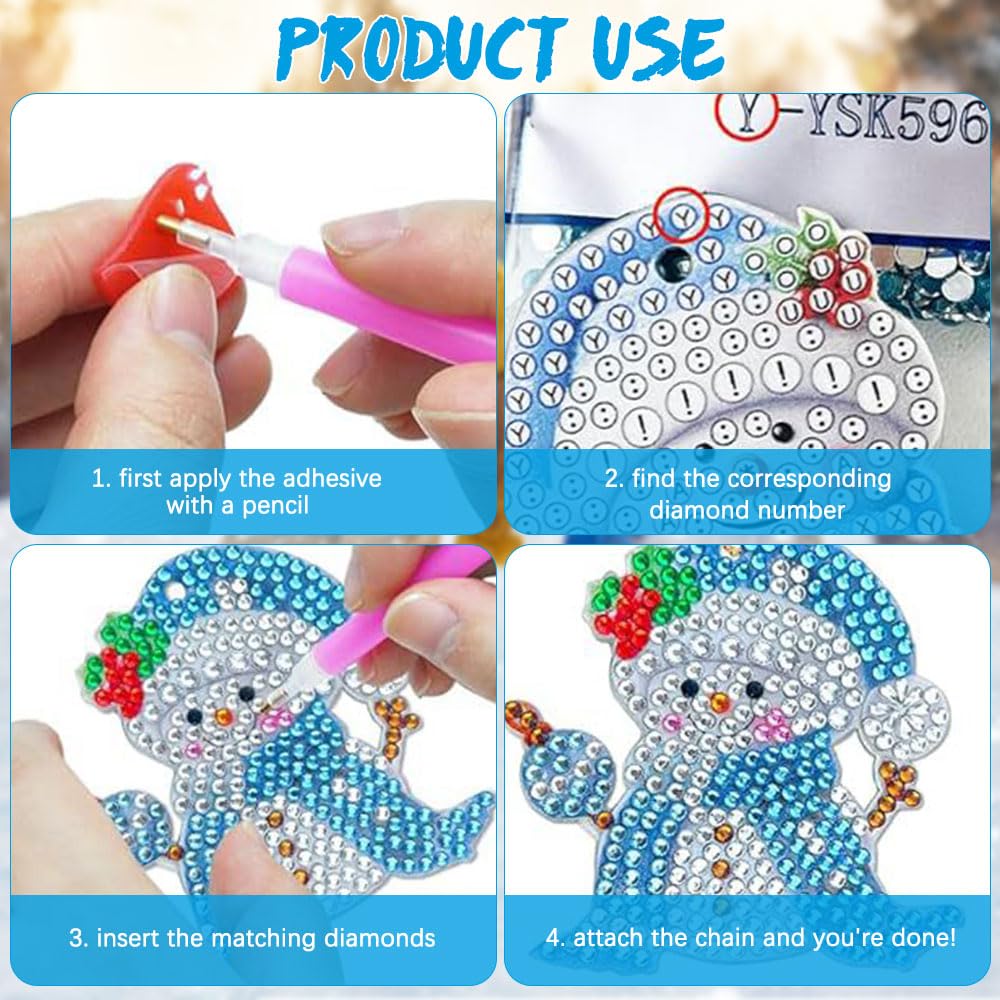 MHwan 12 stuks dubbelzijdige 5D diamond painting kersthangers, glanzend, exquisiet, diamond painting adventskalender, kan aan kerstbomen en geschenkdozen worden opgehangen