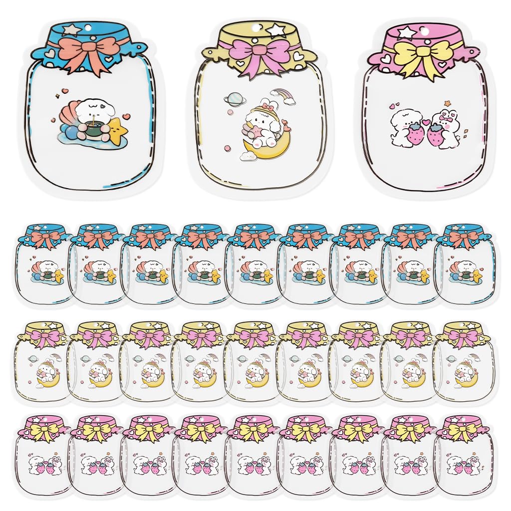 ZIBUYU® 30Pcs Jar-Shaped Ziplock Pouch, Waterproof PP Resealable Gift Bags Small Size, Clear Cartoon Design, for Birthday Return Gift Kids Party Favors, Candy Snacks Jewelry Crafts Storage-image-2