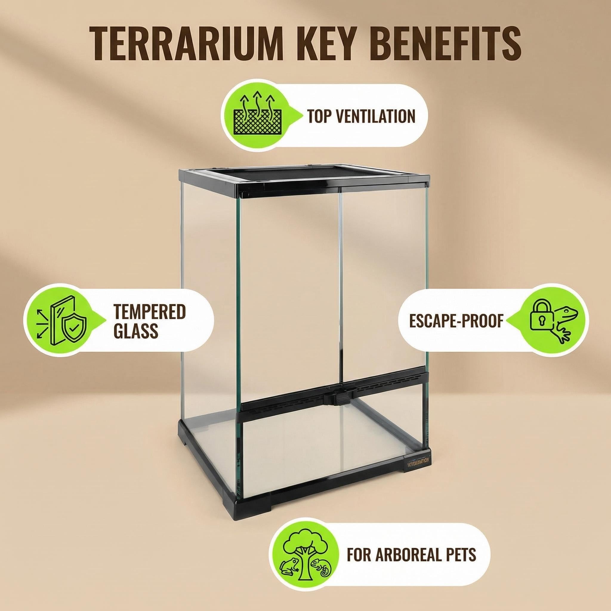 Terrario verticale in vetro per rettili da 30,5 x 30,5 x 45,7 cm, con porta frontale apribile e ventilazione superiore per gechi, serpenti, rane, camaleonte