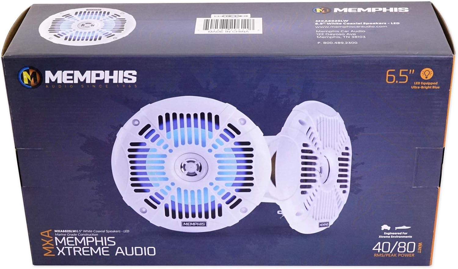 Memphis (4) Audio MXA602SLW 80 Watt 6.5" White Marine LED Speakers for Boat