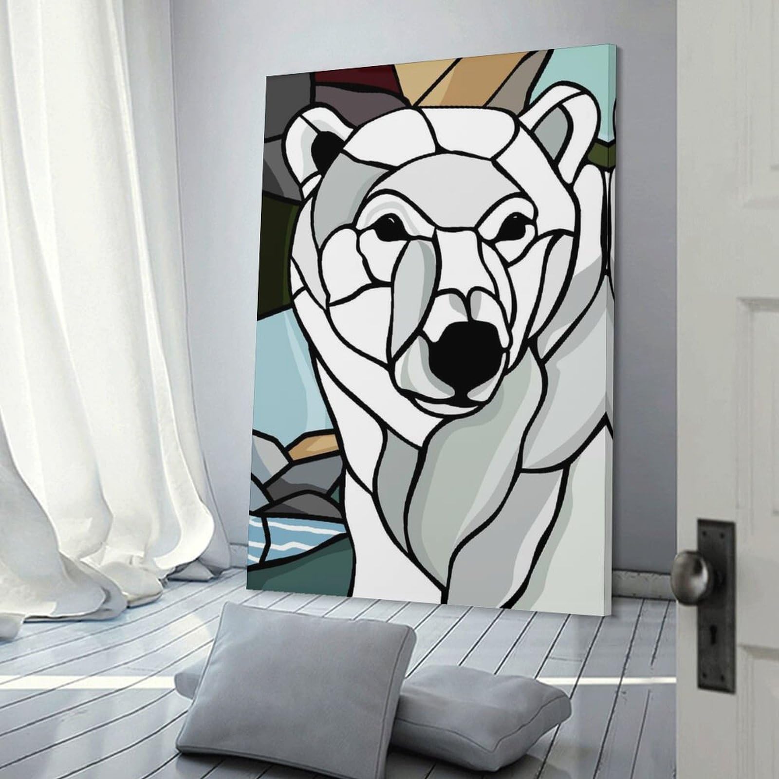 Junmoney Polar Bear Stained Glass Art Hanging Wall Art, 16x24inch(40x60cm), for Gallery Wall Decor And Room Displays, Home Wall Art for Statement Displays