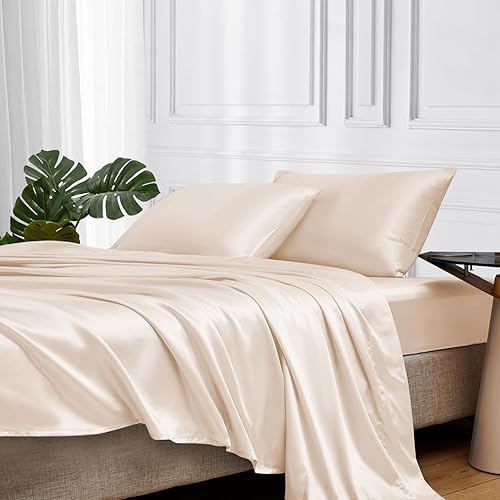 MR&HM Sábanas de satén de tamaño individual, juego de ropa de cama sedosa de 3 piezas con bolsillo profundo de 15 pulgadas para colchón (individual,