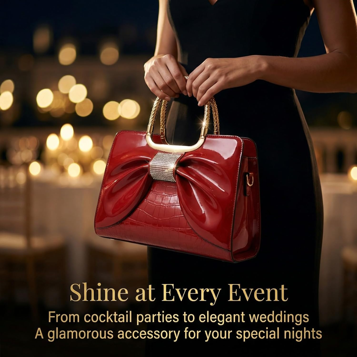 Women’s Glossy Patent Leather Handbag Top Handle Satchel - Medium Structured Shoulder Tote Purse with Adjustable Strap - Image 4