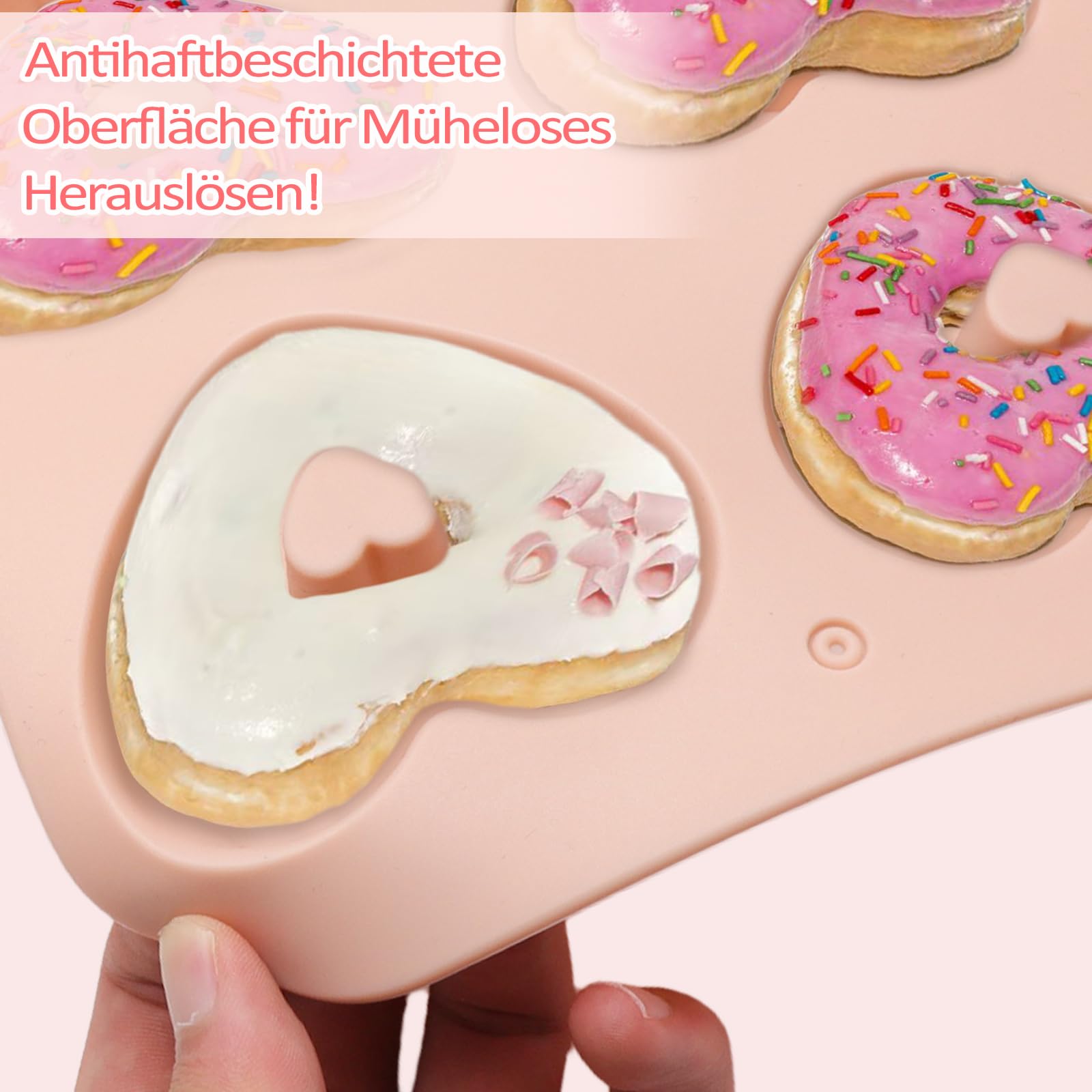 TNSLAND 4 sztuki silikonowych foremek do pieczenia donutów, 3 kolory, z pędzlem do oleju, nieprzywierające, do pieczenia ciast, bajgli, muffinek (okrągłe, kwiaty i serca)