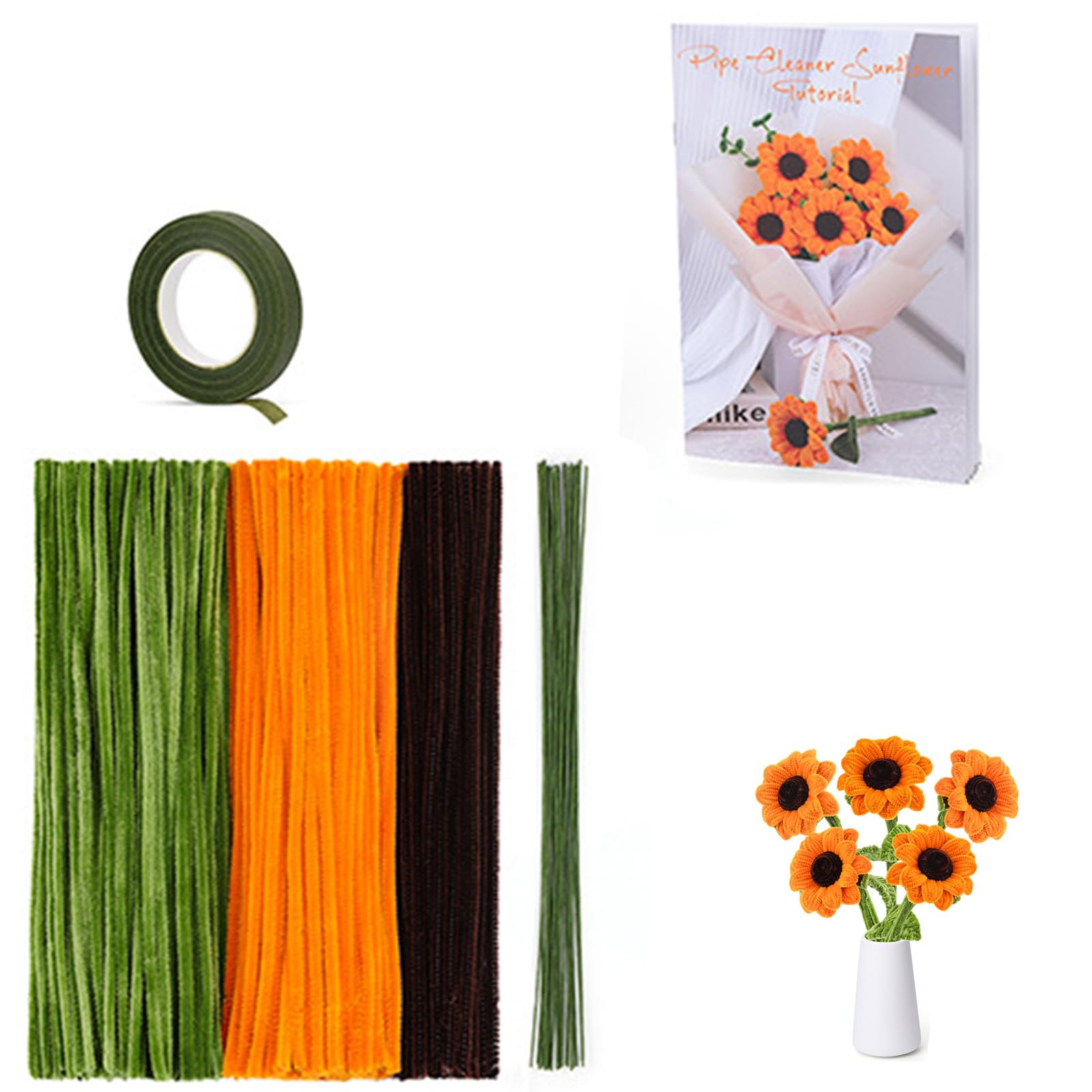 TFAOYS Materials Artificial Plant Decorative Materials Twist Stick Tulips/Sunflowers Bouquet Crafting Supplies Flower