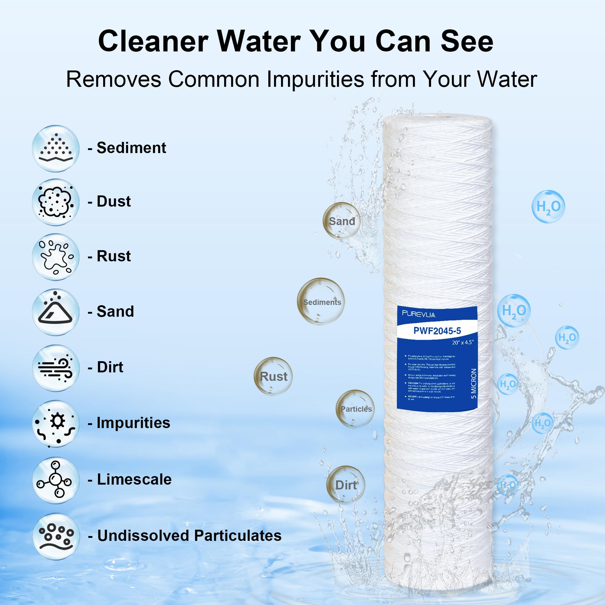 Filtro per sedimenti a filo avvolto da 5 micron, 50,8 x 11,4 cm, cartuccia filtro dell'acqua per tutta la casa, compatibile con WP5BB20P, SWC-45-2005, adatta a alloggiamenti grandi standard da