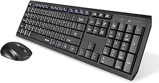 Eagletec K104 Wireless Keyboard and Mouse Combo Thin Quiet 104 Keys Wireless Micro USB Receiver Ergonomic Small Portable Cordless Mouse for Windows PC - Black Keyboard Mouse