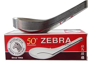 Zebra Thai Chinese Asian Stainless Steel Rice Soup Spoons, Silver (Set of 12)