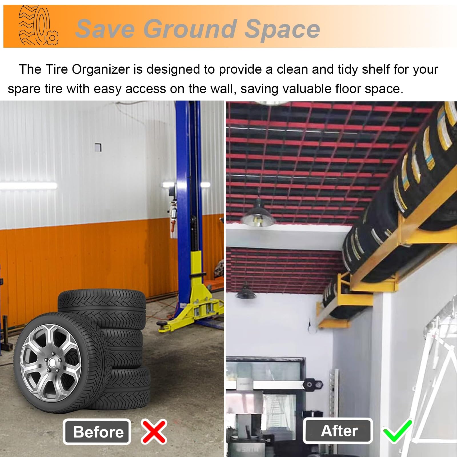 Generisch Robustes, wandmontiertes Reifenregal – 150 cm (59 Zoll) Reifenaufbewahrung für Garage, Garten, Lagerhalle und Autowerkstatt – Bietet Platz für 5 Reifen, langlebiger Blauer Reifenorganizer