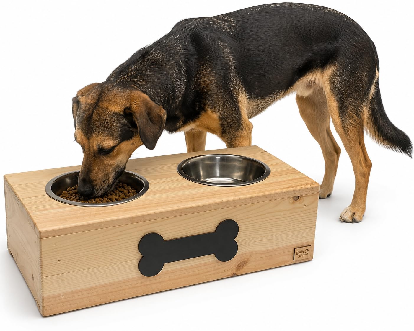 Comedero y Bebedero para Perro | Comedero Doble de Acero Inoxidable | Boles con Soporte Antideslizante | Hecho a Mano (L)