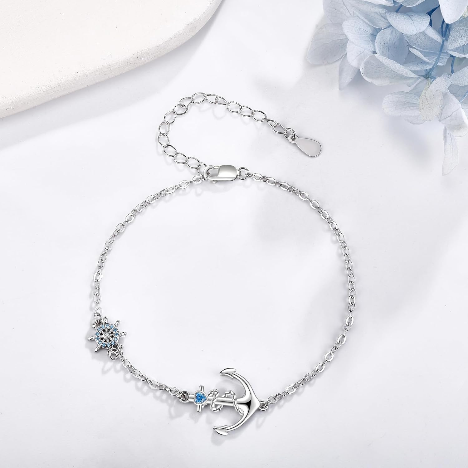 YAFEINI Anchor Bracelet Sterling Silver Anchor Wheel Pendant Nautical Jewelry Presents For Women - Image 3