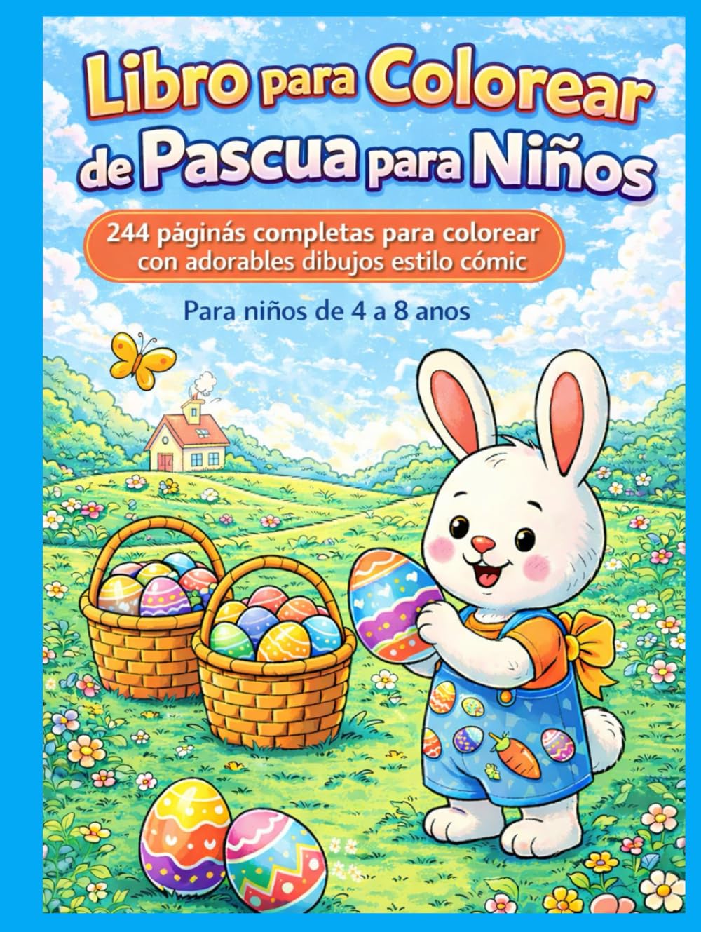 Libro para Colorear de Pascua para Niños: 244 páginas completas para colorear con adorables dibujos estilo cómic Para niños de 4 a 8 años