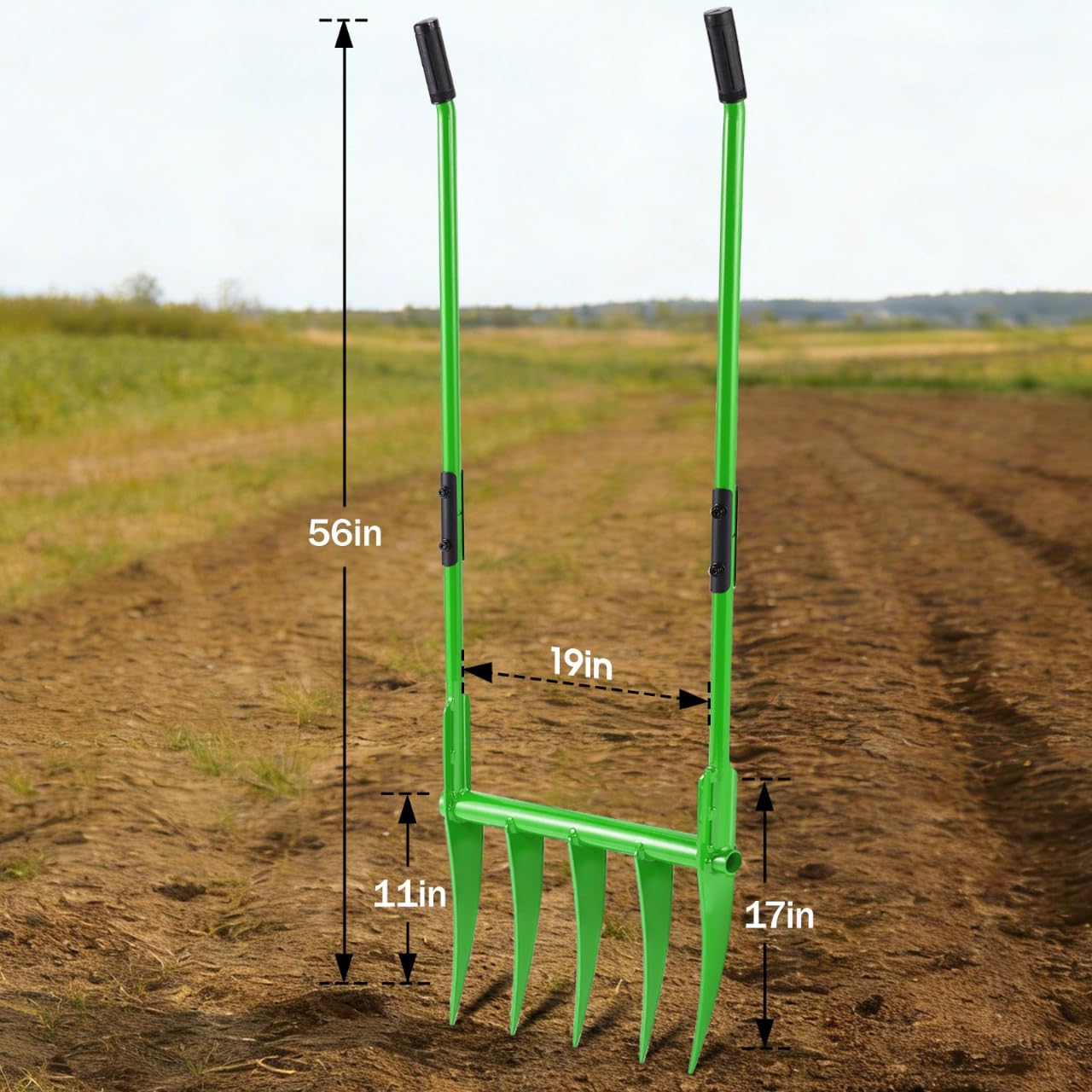 Forcone a 5 denti in acciaio, forcella larga 48,3 cm, resistente, con impugnature antiscivolo e design staccabile per giardinaggio, coltivazione agricola e allentamento del suolo