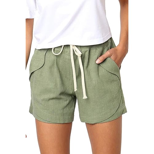Acelitt Women Comfy Drawstring Casual Elastic Waist Pocketed Shorts,S-3XL
