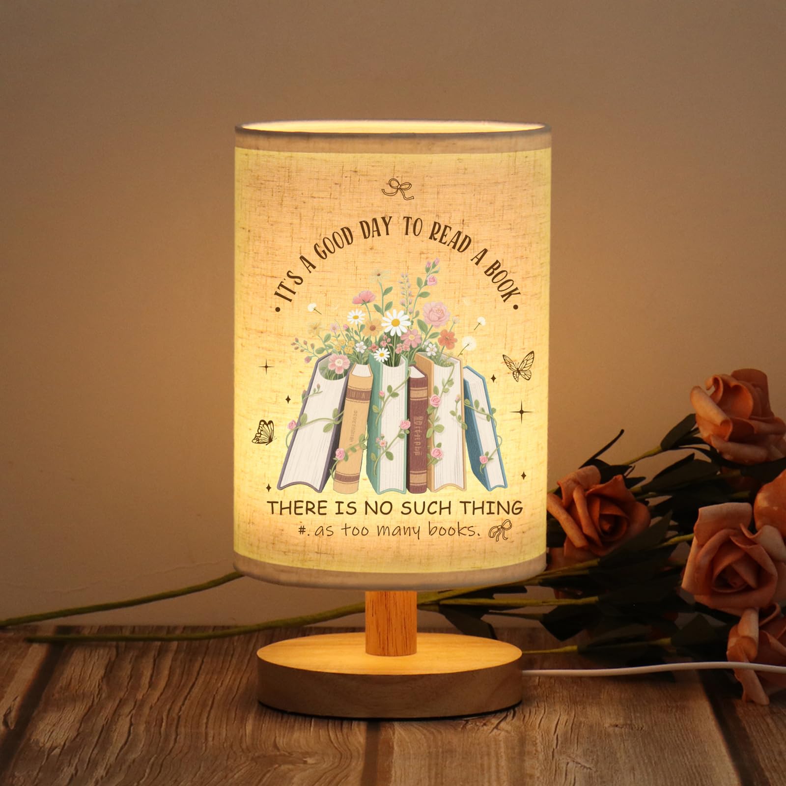 WSYEAR Book Lovers Gifts Table Lamp, Bookish Gifts for Books Lovers Women, Librarian Club Gift for Readers Bookworms Christmas Birthday Gifts for Women Readers — image 1