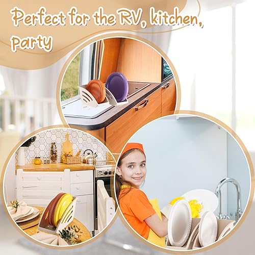 Miniatura 6 de Uiifan 2 soportes de plástico para platos de papel de 10 pulgadas, dispensador vertical para gabinete, organizador de platos de cena, ensalada,