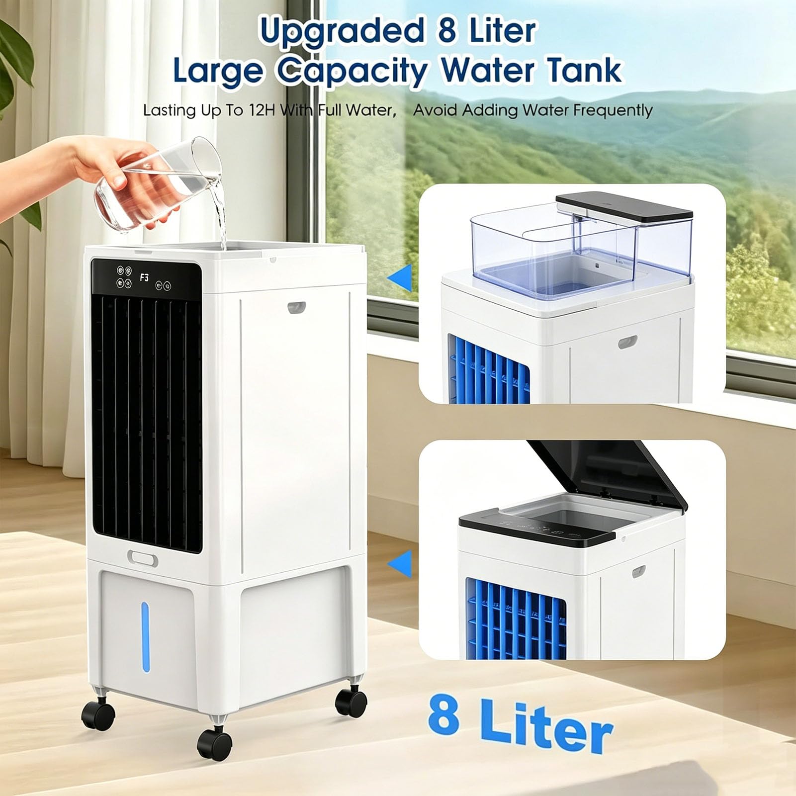 50W con Tanica 12L, Funzione Freddo e Telecomando –, Touch Control e Ionizzatore Telecomando, timer da 12 ore, 3 velocità <45 dB