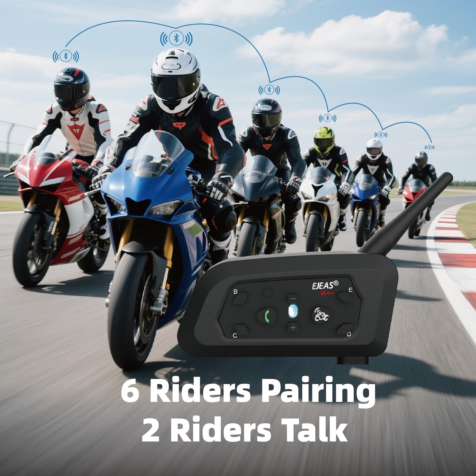 EJEAS V6 Pro + Casque Bluetooth pour Casque de Moto, Version améliorée V6 Pro, équipé d'une Interface de Type C (Lot de 1)