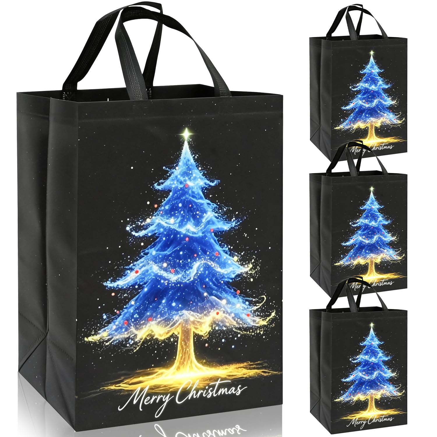 Large Christmas Bags,4 Pack Blue Glowing Xmas Tree Black Christmas Bags
