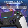 Controlador inalámbrico para PS5 con LED RGB, TURBO, doble vibración, sensor giroscópico de 6 ejes, panel táctil, ergonómico para PlayStation 5, compatible con PlayStation 5/PC/Mac, antideslizante blanco y negro 3