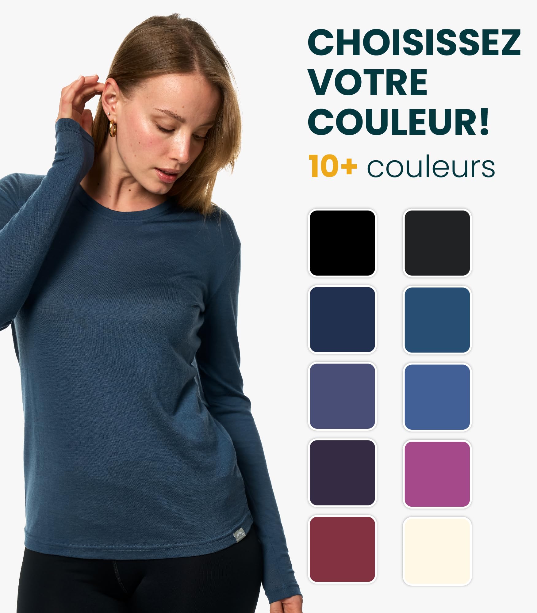 Merino.tech sous Vetement Laine Merinos Femme - 100% Merinos Haut Thermique Femme pour la Sport et Randonnée