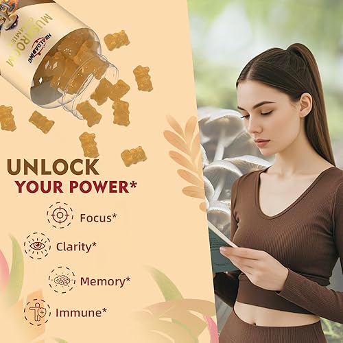 Miniatura 5 de Gomitas de hongos con melena de león y cordyceps - Apoyo inmunológico, salud cerebral y mejora de la memoria - Complejo de hongos veganos con