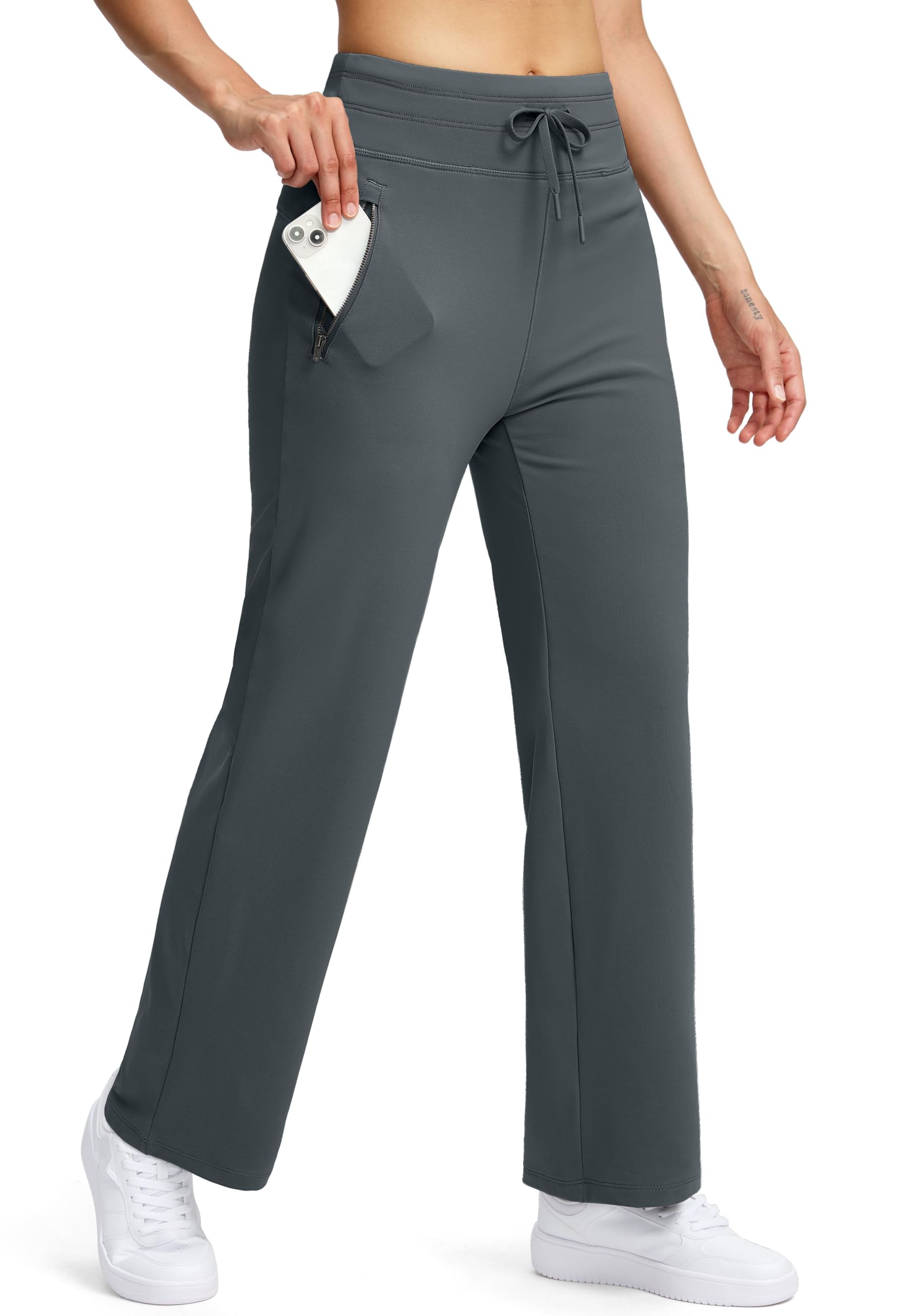 Soothfeel Women's Fleece Lined Pants High Waisted Zipper Pockets Winter Warm Thermal Sweatpants Snow Ski Hiking Lounge Pants