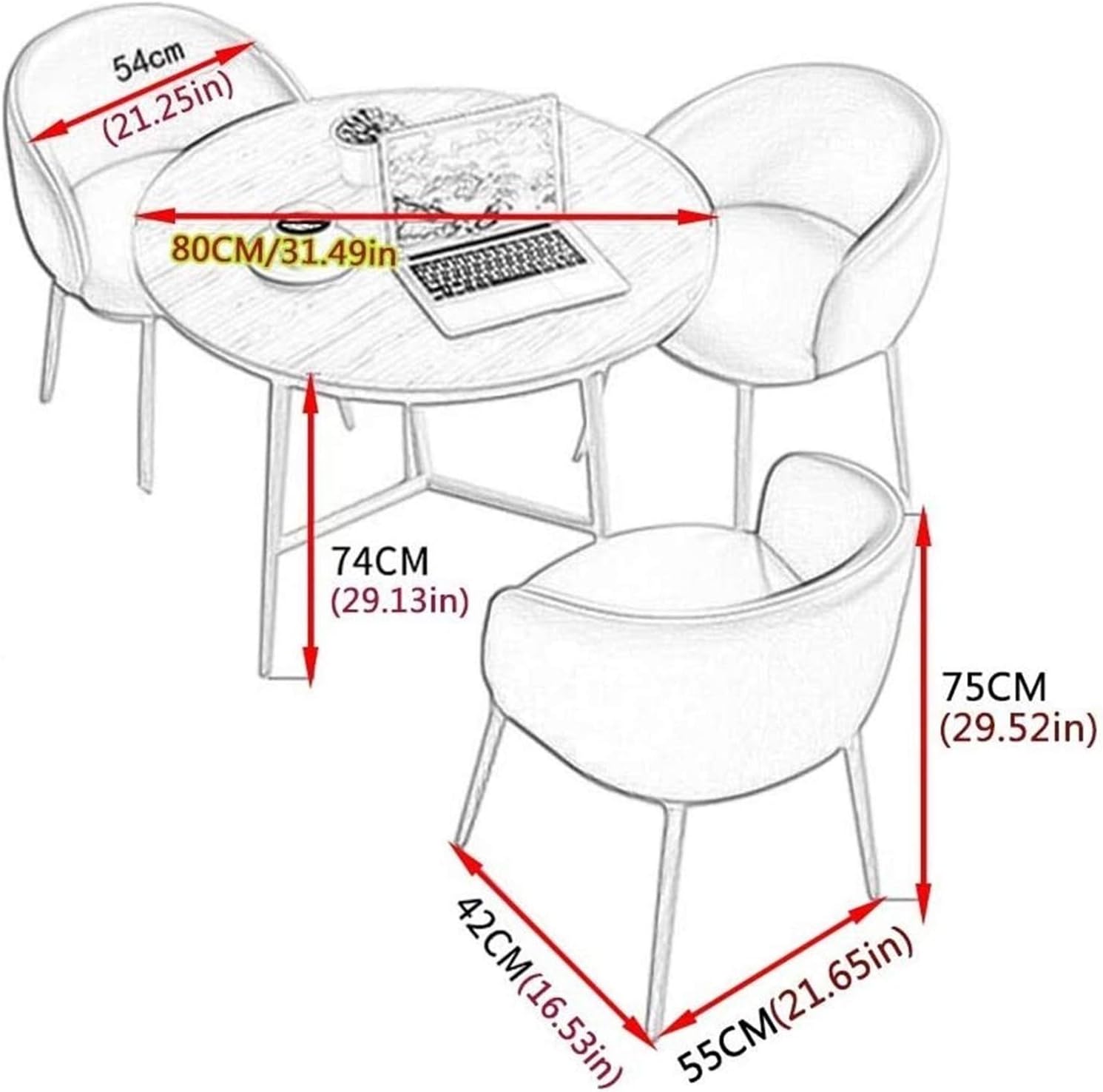 Reception Table and Chair Set Balcony Cafe Casual Simple Table and Chair Combination Office Meeting Room Negotiation 80cm (Color : Gray) (Yellow)