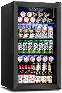 Wine Cooler Refrigerator - 26 Bottle 126 Can Mini Wine Fridge with Glass Door for Beer Soda Water Drink, Small Wine Cellar Beverage Refrigerator for Bedroom Office Home Bar Dorm, 3.2 Cu.Ft