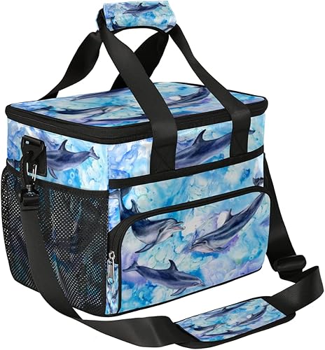 Lonchera térmica con aislamiento térmico azul océano animales delfín a prueba de fugas bolsa grande reutilizable para mujeres y hombres picnic y