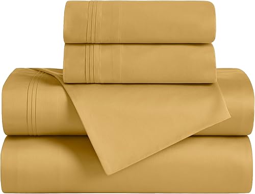 SUPERIOR Juego de sábanas de algodón egipcio de 650 hilos, tamaño California King, dorado, 4