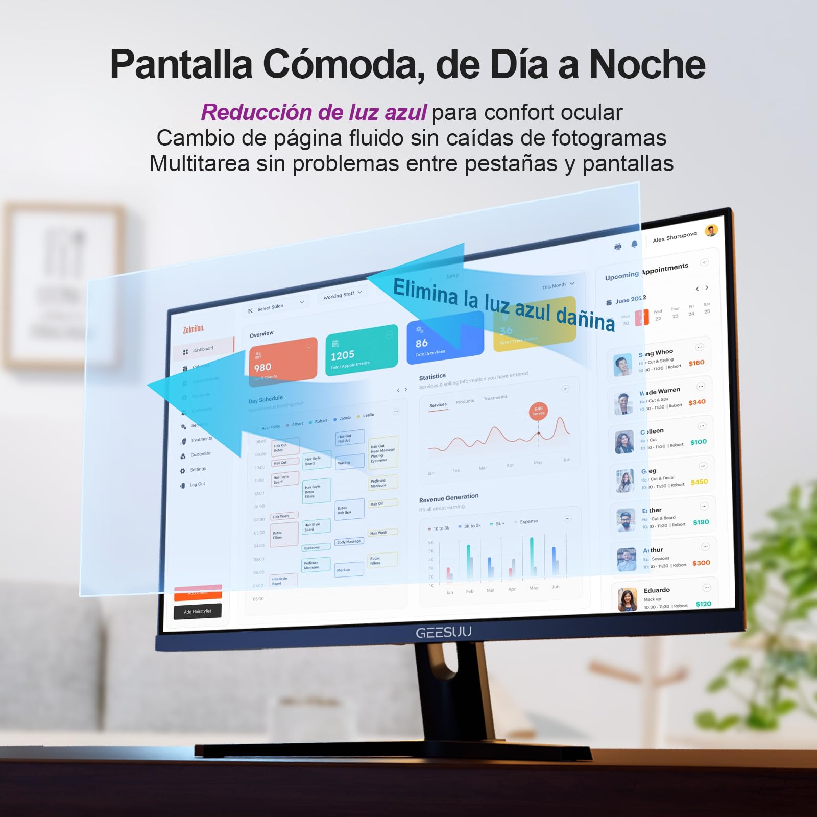 Monitor PC 24 Pulgadas, Computer Gaming Pantalla Ordenador 144Hz, Full HD, VESA 75x75mm, 6ms, VA, 99% sRGB, Luz Azul Baja, HDMI 2.0, DP1.2 - 5